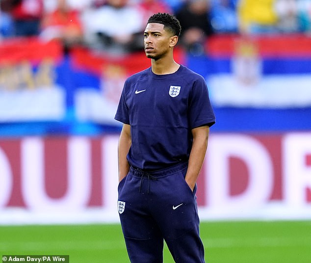 Jude Bellingham starts at No 10, flanked by Bukayo Saka and Phil Foden and behind Harry Kane