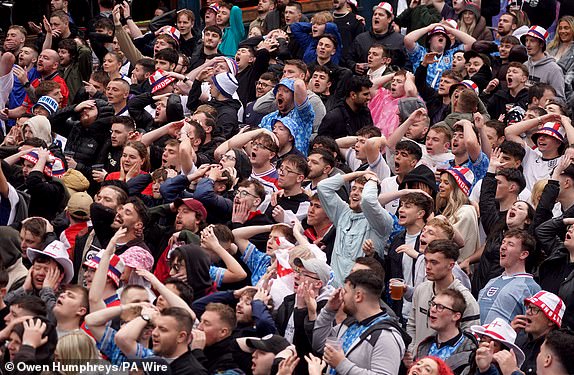 Fans at the 4theFans Central Park in Newcastle watching the UEFA Euro 2024 Group C match between Serbia and England. Picture date: Sunday June 16, 2024. PA Photo. See PA story SOCCER England. Photo credit should read: Owen Humphreys/PA Wire.RESTRICTIONS: Use subject to restrictions. Editorial use only, no commercial use without prior consent from rights holder.