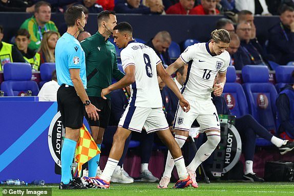 GELSENKIRCHEN, GERMANY - JUNE 16:  Trent Alexander-Arnold of England is substituted for Conor Gallagher during the UEFA EURO 2024 group stage match between Serbia and England at Arena AufSchalke on June 16, 2024 in Gelsenkirchen, Germany.(Photo by Chris Brunskill/Fantasista/Getty Images)