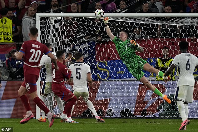 Jordan Pickford made some important saves as Serbia ramped up the pressure late on