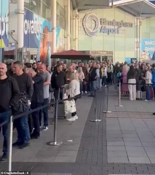 Passengers were standing in huge queues in yet another chaotic morning at Birmingham Airport following the government's reintroduction of liquid rules