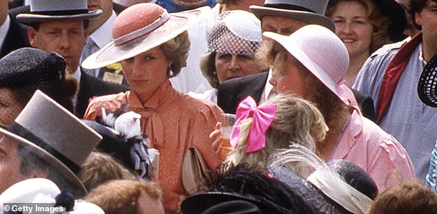 Sarah Ferguson walks with Princess Diana at Ascot in 1985. She became engaged to Andrew the following year