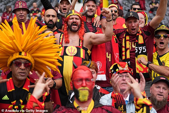 FRANKFURT, GERMANY - JUNE 17: Fans show support prior to the UEFA EURO 2024 group stage match between Belgium and Slovakia at Frankfurt Arena on June 17, 2024 in Frankfurt, Germany. (Photo by Gokhan Balci/Anadolu via Getty Images)