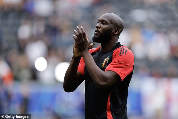 FRANKFURT AM MAIN, GERMANY - JUNE 17: Romelu Lukaku of Belgium warms up before the UEFA EURO 2024 group stage match between Belgium and Slovakia at Frankfurt Arena on June 17, 2024 in Frankfurt am Main, Germany.(Photo by James Baylis - AMA/Getty Images)