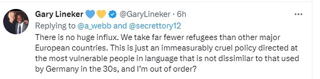 Lineker's tweet that started the entire saga that led to staff walkouts at the BBC after the corporation's decision to boot the MOTD host off air