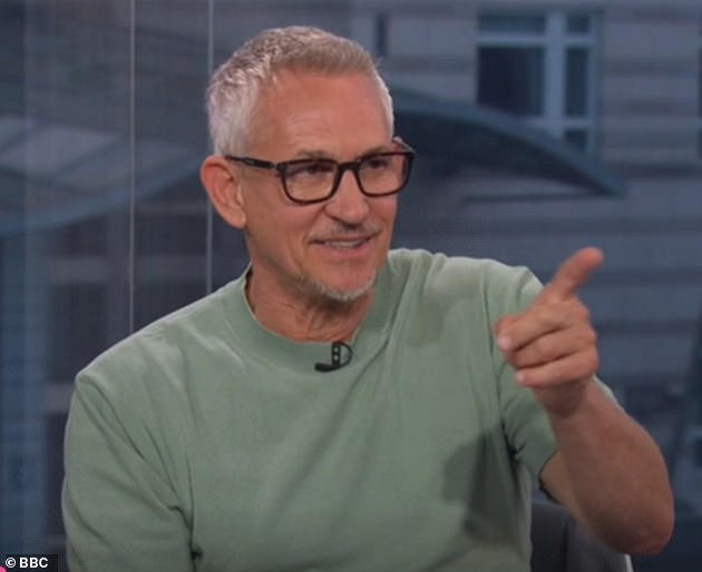 This is Lineker wearing the pale green T-shirt during the BBC's England v Serbia coverage that looks identical to a Next top he advertises on the clothing company's website