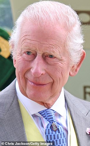 The royal donned a grey blazer, which he paired with a yellow waistcoat, white shirt, and blue tie