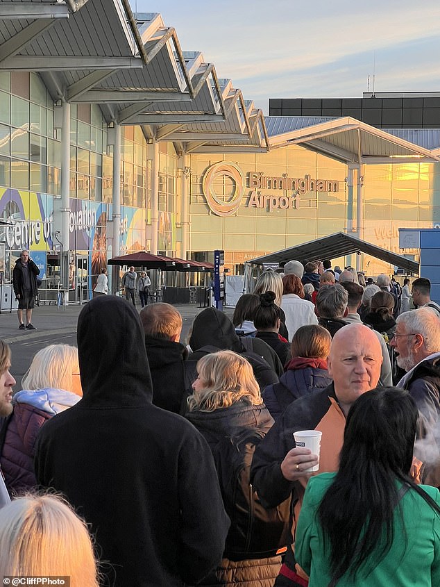 Passengers on long-haul flights were advised to arrive as much as four hours in advance of their departure time to check in (Pictured: Queues earlier this month)
