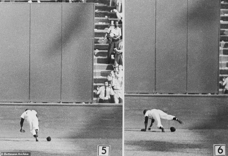 Mays made the sensational one handed catch up against the bleacher wall. He also saved a run with the subsequent throw