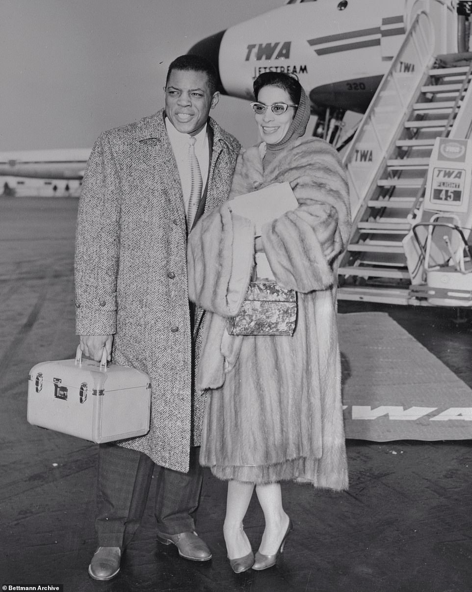 Willie Mays and his wife prepare to board a TWA jet stream flight to San Francisco, where the Giants relocated in 1957