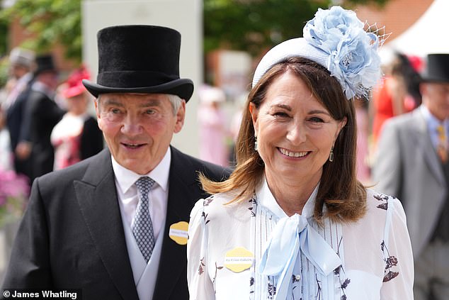 Carole arrived alongside her husband Michael Middleton at the event in Berkshire this afternoon