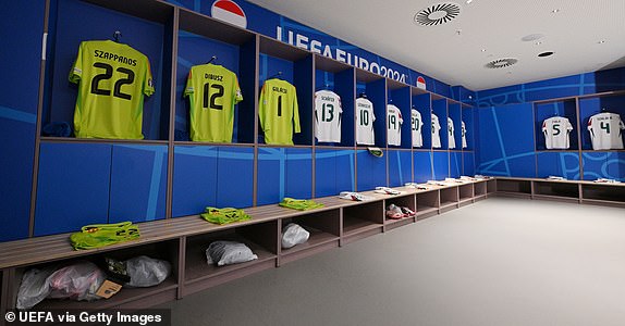 STUTTGART, GERMANY - JUNE 19: General view inside the Hungary dressing room prior to the UEFA EURO 2024 group stage match between Germany and Hungary at Stuttgart Arena on June 19, 2024 in Stuttgart, Germany. (Photo by Chris Ricco - UEFA/UEFA via Getty Images)