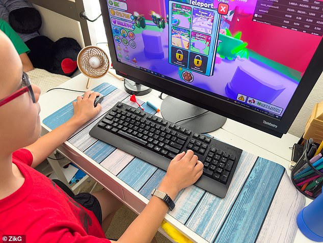 Roblox is a free online gaming platform that lets users build their own virtual worlds. It allows users to play games created by themselves or by others (file photo)
