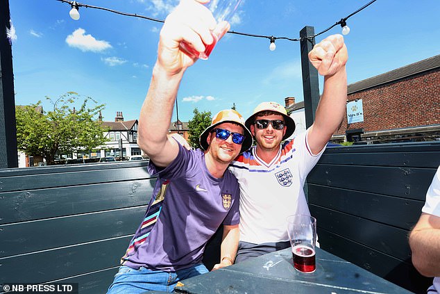 England fans hit a pub early in Leeds as they prepare to watch today's match against Denmark