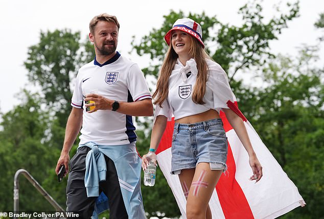 England fans before the Euro 2024 match against Denmark at Frankfurt Arena today