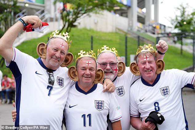 England fans before the Euro 2024 match against Denmark at the Frankfurt Arena today