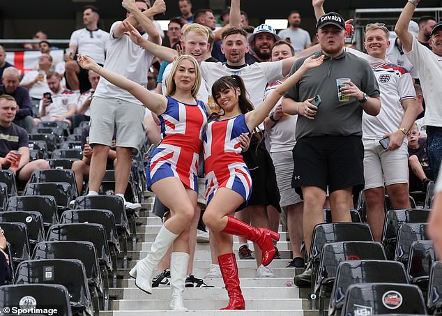 England fans at the Frankfurt Arena today before the Euro 2024 match against Denmark