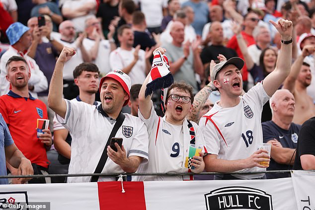 England fans sing ahead of England's Euros group stage match against Denmark