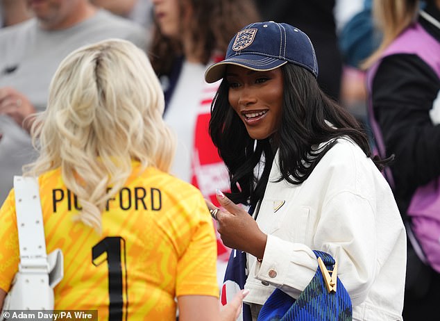 Megan Davison (left), wife of England goalkeeper Jordan Pickford, and Tolami Benson, partner of England's Bukayo Saka