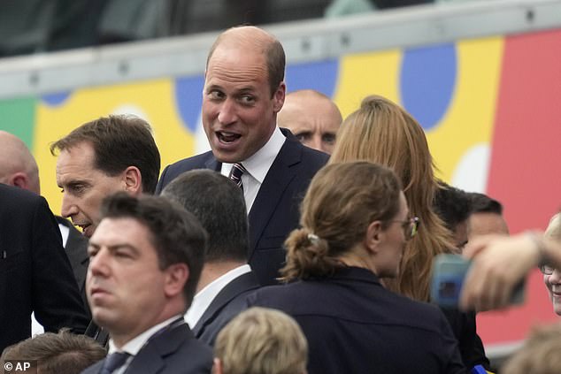 Prince William is at England's crunch Euros clash against Denmark in Germany tonight