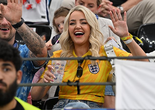 Jordan Pickford's wife, Megan Davison, was all smiles before Denmark pulled one back