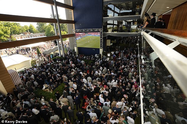 Fans watch the England vs Denmark match at Royal Ascot