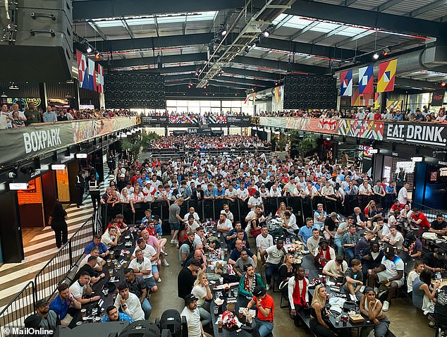 Three Lions supporters turned out in huge numbers across England to tune in to live coverage of the match, including here at BOXPark Wembley in north-west London