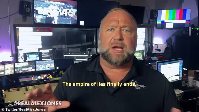 Alex Jones was defiant as the infamous Infowars founder is set to see his media empire shut down to help a bankruptcy court trustee pay the $1.5 billion he owes Sandy Hook families