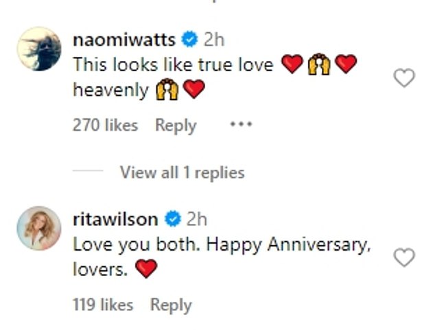 Naomi Watts and Rita Wilson sent their well-wishes on the day