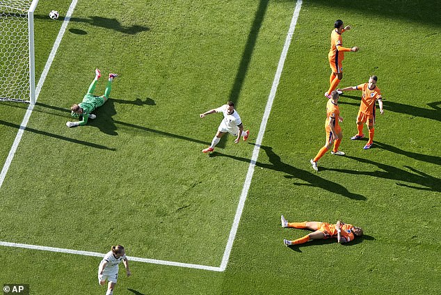 Donyell Malen (right) tried to get back and help his defence but ended up putting the ball past his own keeper