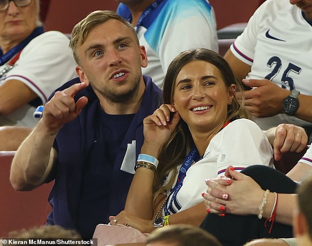 The TV personality was on hand to support boyfriend Bowen, an unused substitute on the night, as Gareth Southgate 's beleaguered team laboured to a 0-0 draw