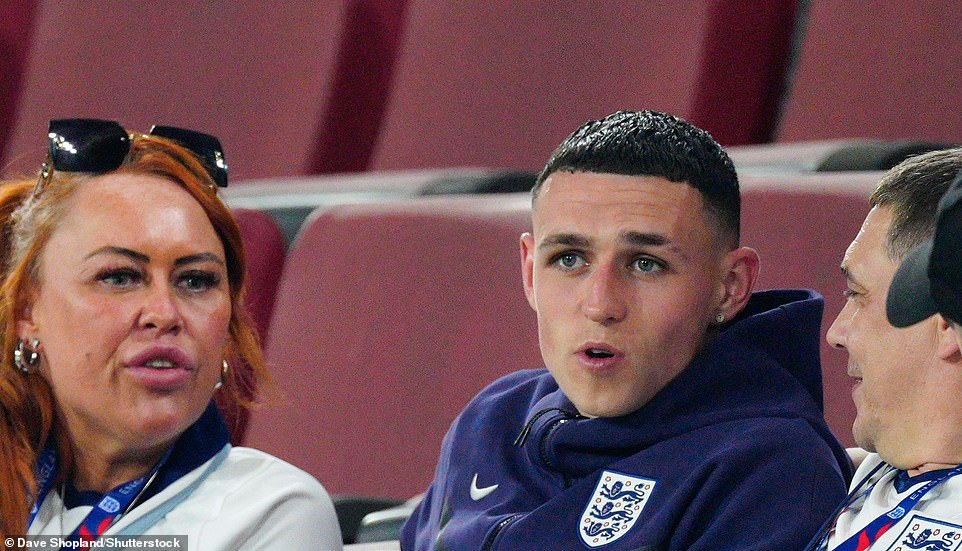 A fed-up looking Phil Foden was seen sat between his mother Claire Rowlands and father as the stadium cleared while Cole Palmer was given plenty of hugs from his family members.