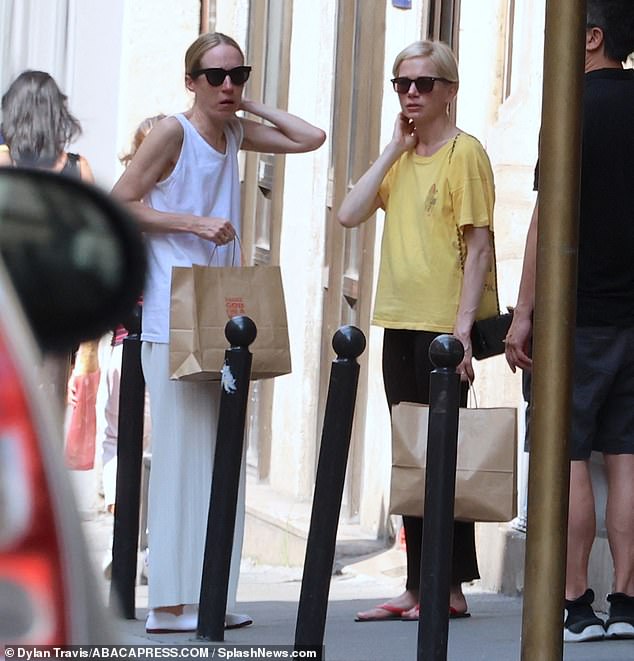 The Hollywood alum kept it casual for her daily stroll, sporting a yellow T-shirt with black trousers and flip flops as she fully embraced the hot summer weather