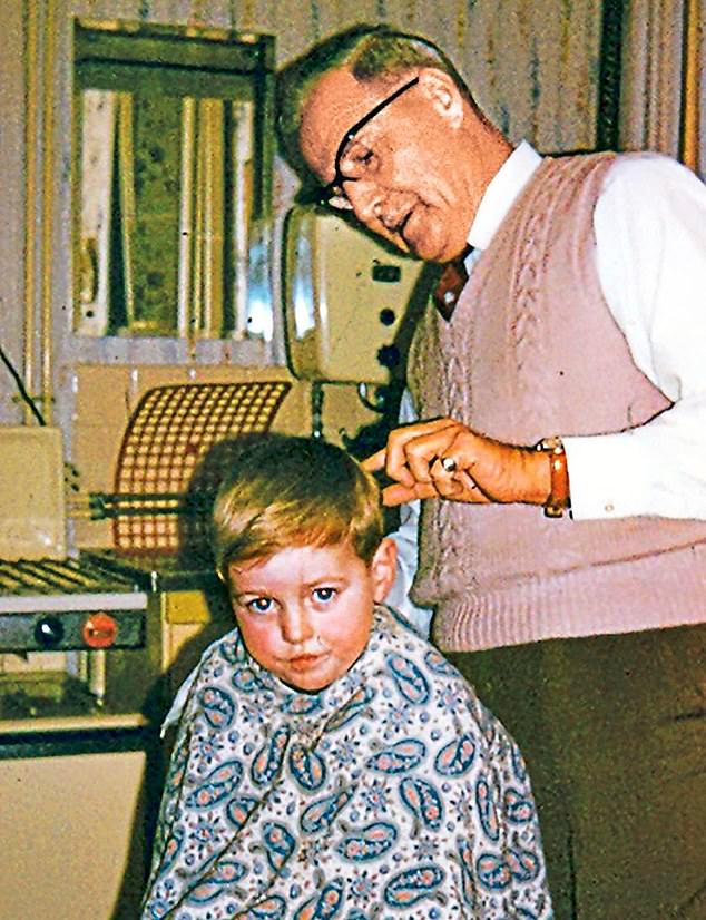 A young Bailey, having his hair cut by his amateur hairdresser grandad as a child