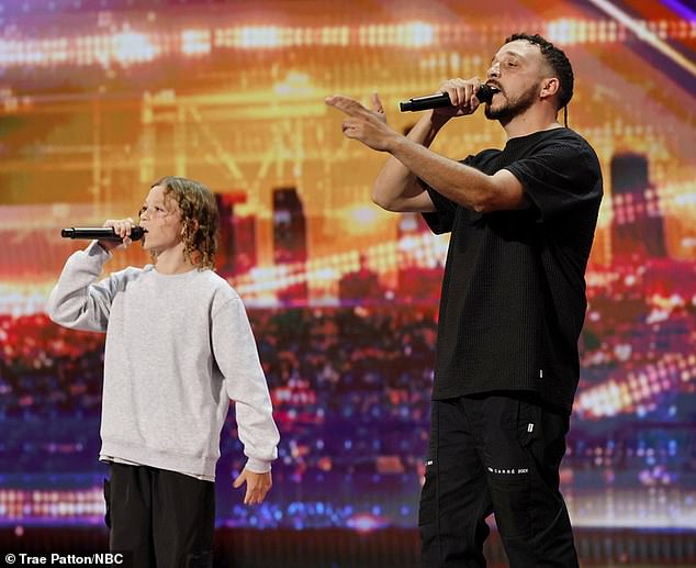 An Australian father-son duo also receiving a yes from all four judges. Pictured is 11-year-old Inkabee and his father Flewnt