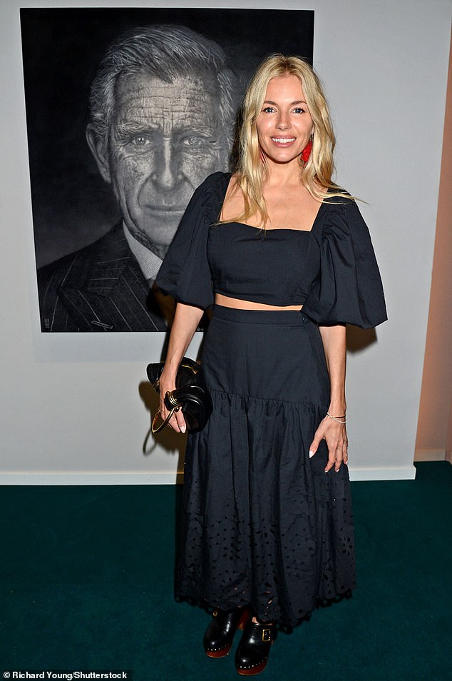 Sienna Miller looked effortlessly chic in a black co-ord as she opened The Treasure House Fair at Royal Hospital in Chelsea, London, on Thursday