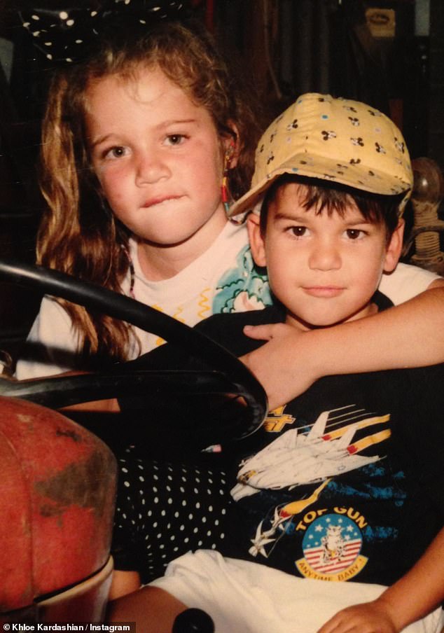 Of all his siblings, Rob, 37, was always especially close to Khloe, whom he is pictured with back when they were both small children