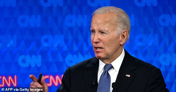 US President Joe Biden speaks as he participates in the first presidential debate of the 2024 elections with former US President and Republican presidential candidate Donald Trump at CNN's studios in Atlanta, Georgia, on June 27, 2024. (Photo by ANDREW CABALLERO-REYNOLDS / AFP) (Photo by ANDREW CABALLERO-REYNOLDS/AFP via Getty Images)