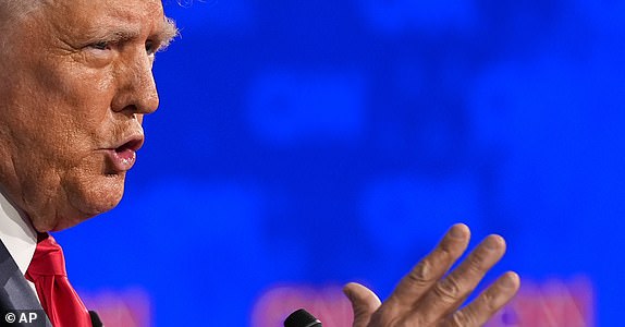 Republican presidential candidate former President Donald Trump speaks during a presidential debate hosted by CNN with President Joe Biden, Thursday, June 27, 2024, in Atlanta. (AP Photo/Gerald Herbert)