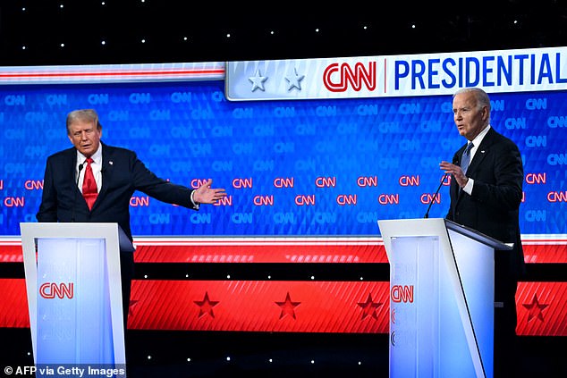 US President Joe Biden and former US President and Republican presidential candidate Donald Trump participate in the first presidential debate of the 2024 elections