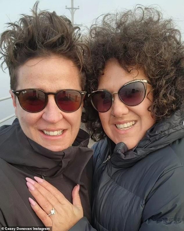 Casey Donovan (right) has announced her engagement to Renee Sharples (left) after four years together