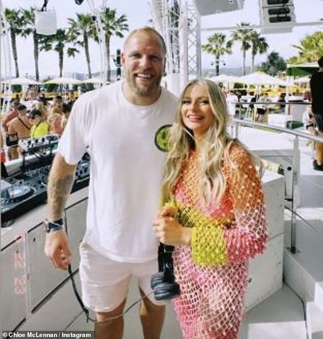 James was spotted partying in Ibiza with a lookalike of his wife only weeks before announcing their marriage split (pictured with Dk Chloe McLennan)