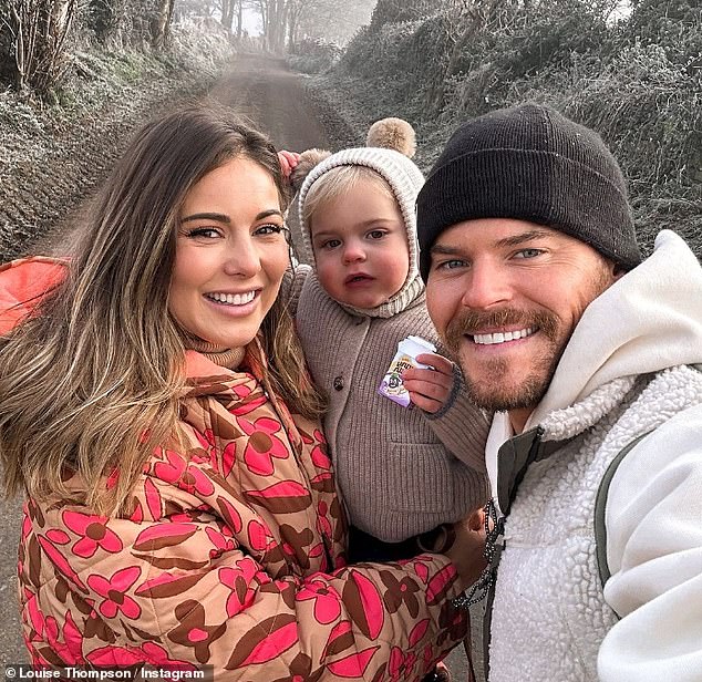 During her radio appearance the former MIC star spoke about her book which chronicles her recent struggles as well as suffering a tragic miscarriage in 2021 (pictured with fiancé Ryan, 33, and son Leo)