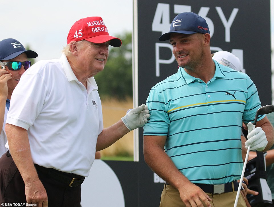 DeChambeau, who defected to the Saudi-backed LIV circuit in 2022, recently toasted his second major victory with the Trump family. After prevailing over Rory McIlroy in North Carolina, the 30-year-old headed down to Trump's Westchester National Golf Club where he was spotted celebrating his triumph with Eric Trump by drinking red wine out of the trophy.