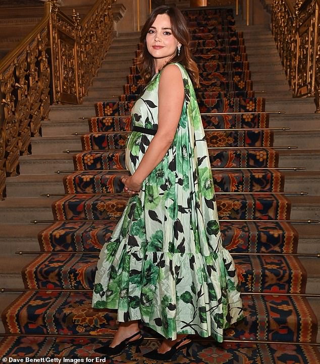 Jenna announced she was pregnant with her first child last week at a dinner to celebrate the opening of the new exhibition 'Imaginary Conversations: An ERDEM Collection Inspired by Duchess Deborah', at Chatsworth House on
