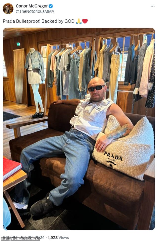 The 35-year-old also shared a photo of himself with the caption 'Prada Bulletproof. Backed by GOD'