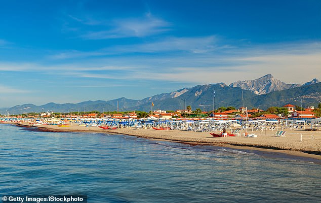 Celebrity hotspot: Kate Wickers travels to the Italian resort town of Forte dei Marmi, which is set against the dramatic backdrop of the Apuan Alps above