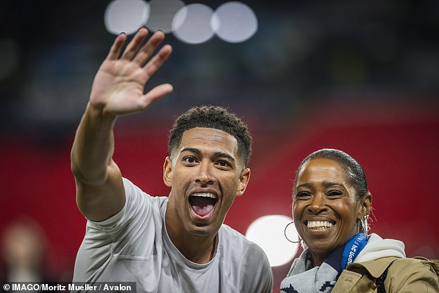 England football star Jude Bellingham, 21, with his mother Denise, 54, at this year's Champions League Final earlier this month