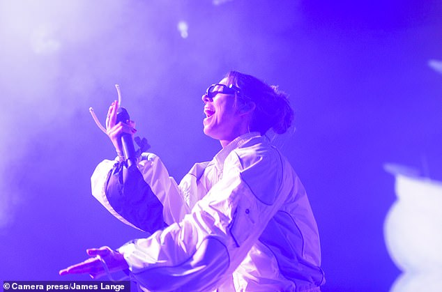 Mel looked cool as she jumped around the stage wearing a white tracksuit