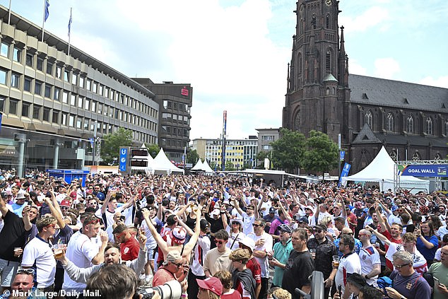 England fans have taken over Gelsenkirchen's central Heinrich-Konig-Platz today